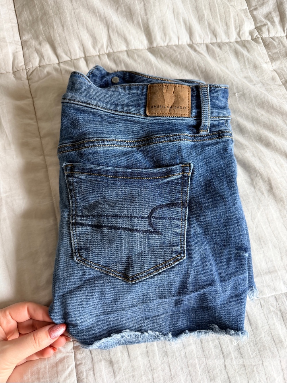 American Eagle Outfitters Light Blue Denim Jean Shorts with Frayed Hem